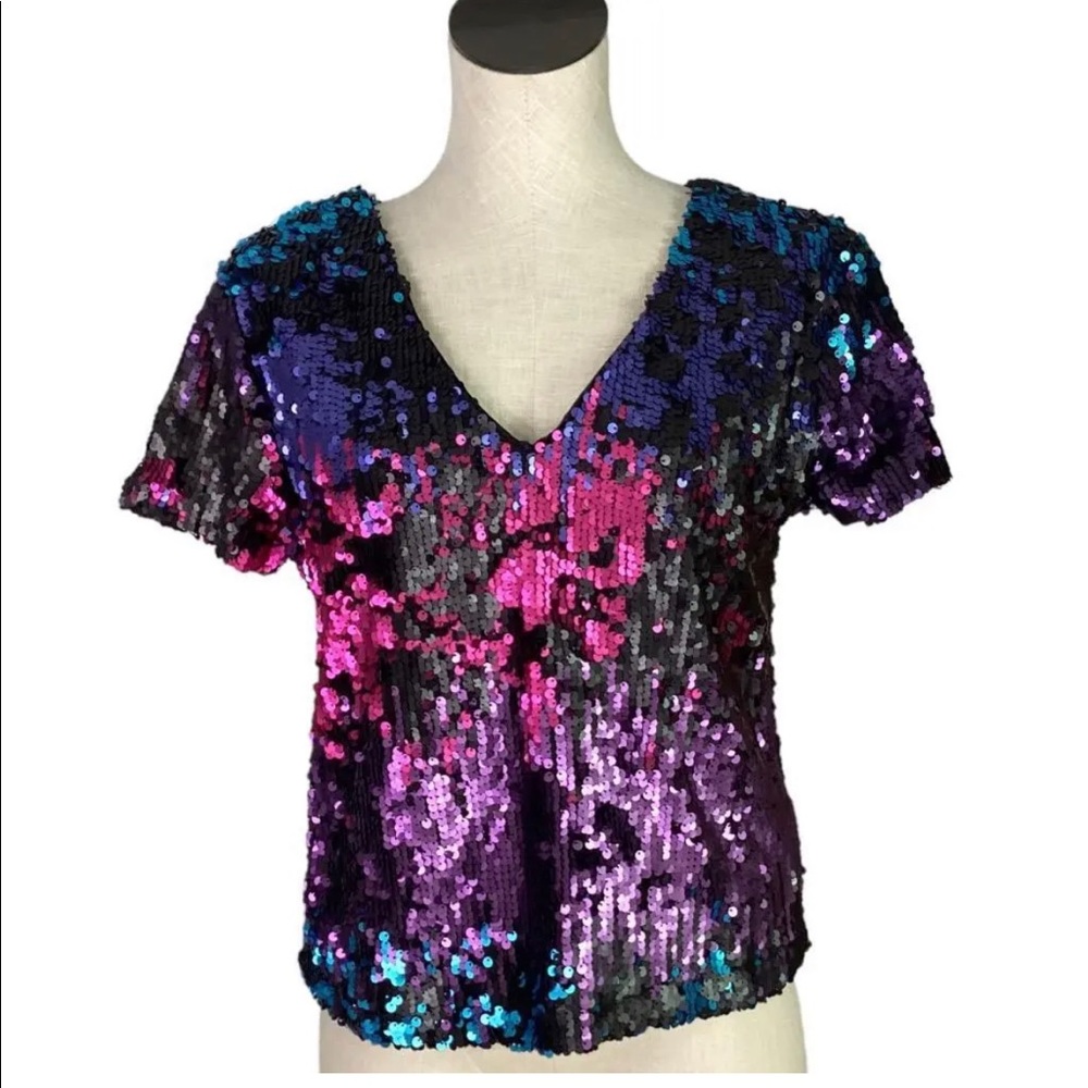 Venus multi colored sequin short sleeve top